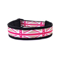 Union Jack - Pink - halvkvæler halsbånd - Sort - str. 40/48cm